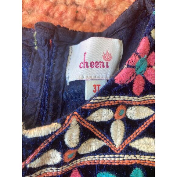 Cheeni Velvet Dress Girls Toddler Embroidered Flowers ~ Sz 3 3T Darling! - Picture 5 of 6